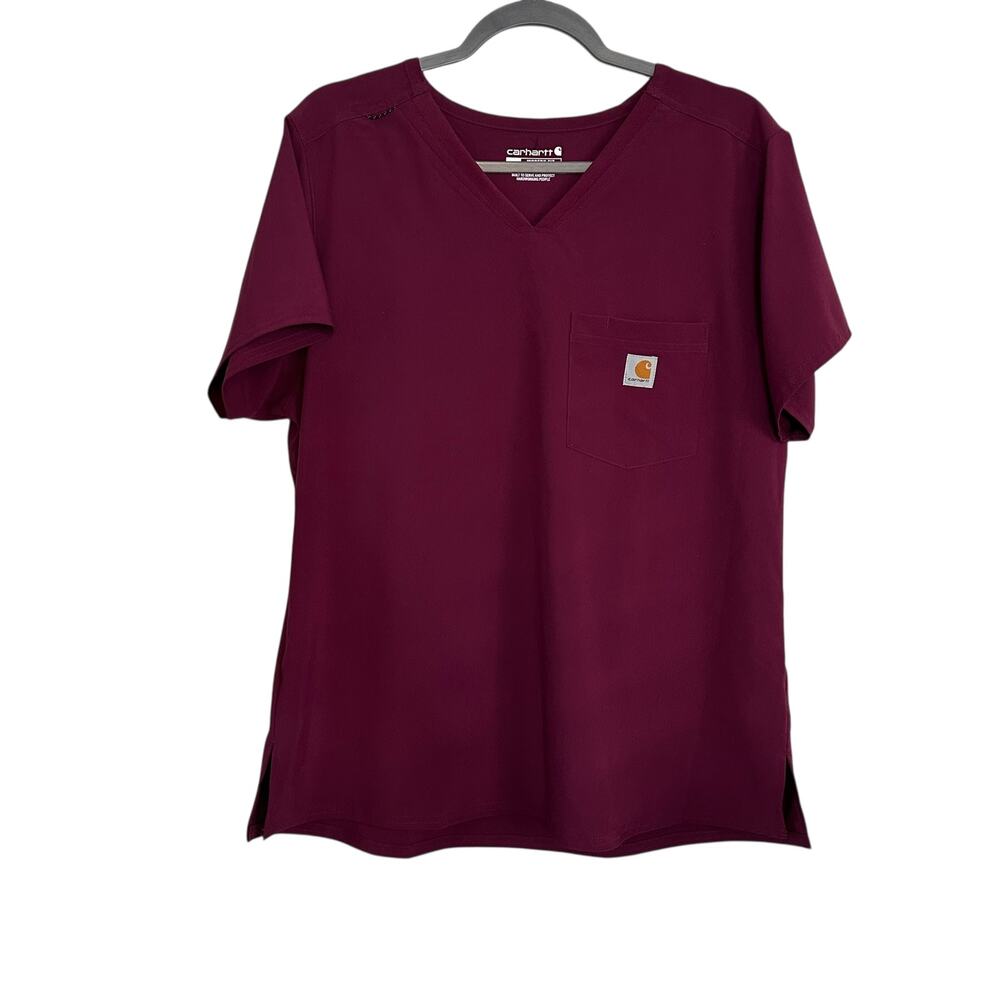 Carhartt Women’s Force Scrub Top Modern Fit‎ V-Neck Burgundy Wine Size L Pocket